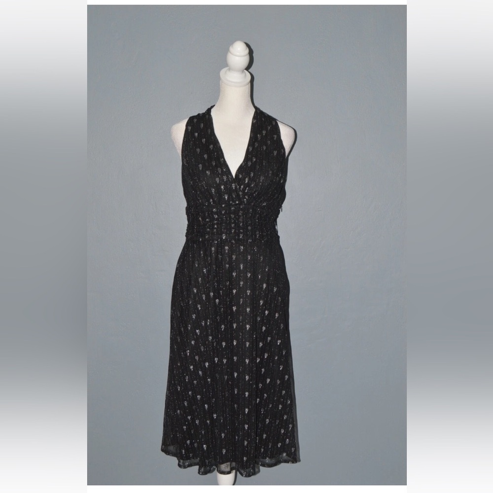 Evan-Picone Women's Sz 8p Black Metallic V Neck Sleeveless Mardi Gras Dress NWT